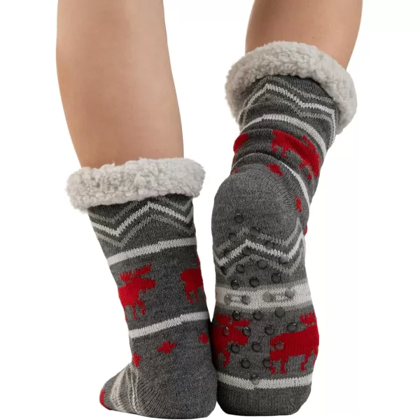 Lazy One Plush Nonskid Socks Fuzzy Socks with Cute Designs for Women Sherpa FleeceLined SocksCabin Moose Plush Sock