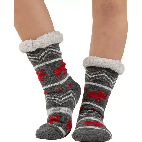 Lazy One Plush Nonskid Socks Fuzzy Socks with Cute Designs for Women Sherpa FleeceLined SocksCabin Moose Plush Sock