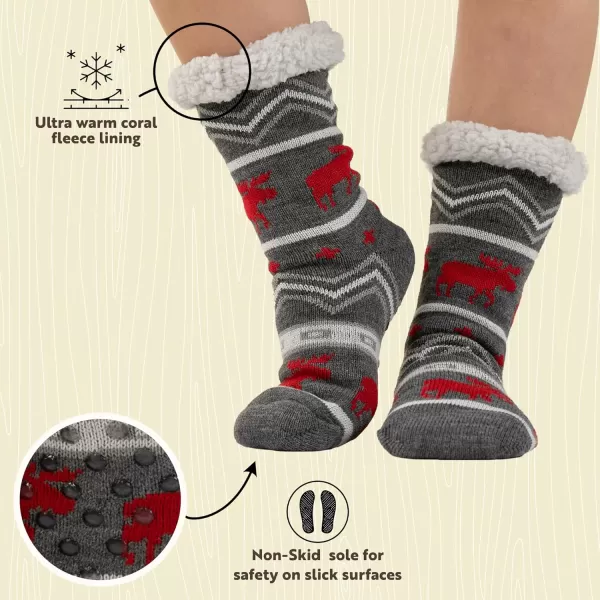 Lazy One Plush Nonskid Socks Fuzzy Socks with Cute Designs for Women Sherpa FleeceLined SocksCabin Moose Plush Sock