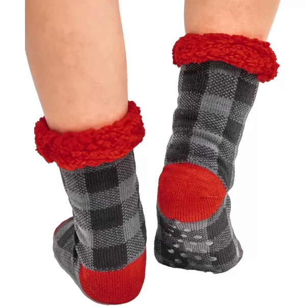 Lazy One Plush Nonskid Socks Fuzzy Socks with Cute Designs for Women Sherpa FleeceLined SocksGrey Plaid Plush Sock