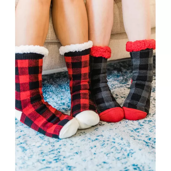 Lazy One Plush Nonskid Socks Fuzzy Socks with Cute Designs for Women Sherpa FleeceLined SocksGrey Plaid Plush Sock