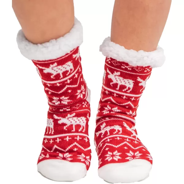 Lazy One Plush Nonskid Socks Fuzzy Socks with Cute Designs for Women Sherpa FleeceLined SocksNordic Moose Plush Sock