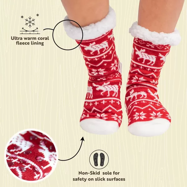 Lazy One Plush Nonskid Socks Fuzzy Socks with Cute Designs for Women Sherpa FleeceLined SocksNordic Moose Plush Sock