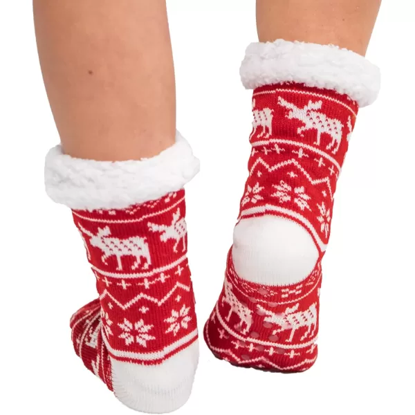 Lazy One Plush Nonskid Socks Fuzzy Socks with Cute Designs for Women Sherpa FleeceLined SocksNordic Moose Plush Sock