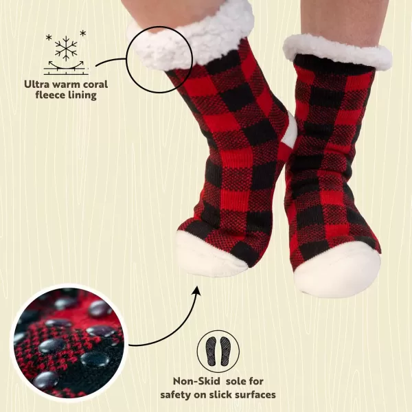Lazy One Plush Nonskid Socks Fuzzy Socks with Cute Designs for Women Sherpa FleeceLined SocksRed Plaid Plush Sock