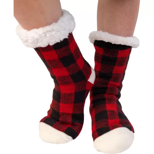 Lazy One Plush Nonskid Socks Fuzzy Socks with Cute Designs for Women Sherpa FleeceLined SocksRed Plaid Plush Sock