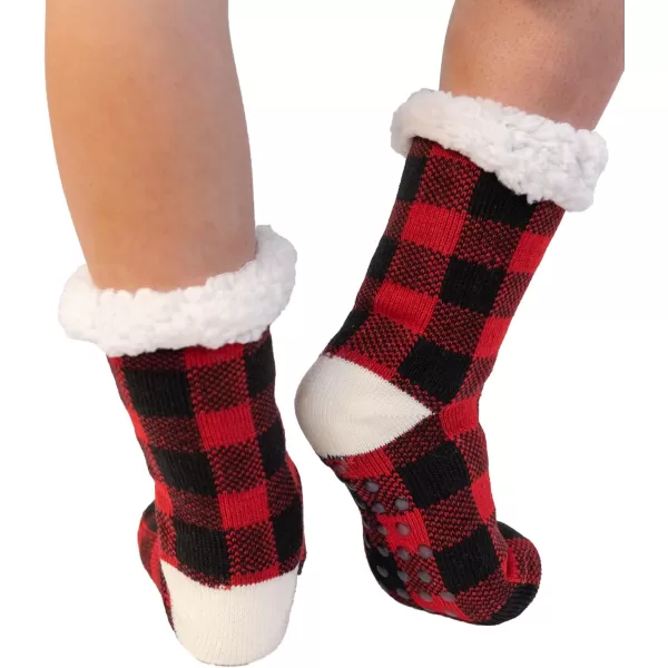 Lazy One Plush Nonskid Socks Fuzzy Socks with Cute Designs for Women Sherpa FleeceLined SocksRed Plaid Plush Sock