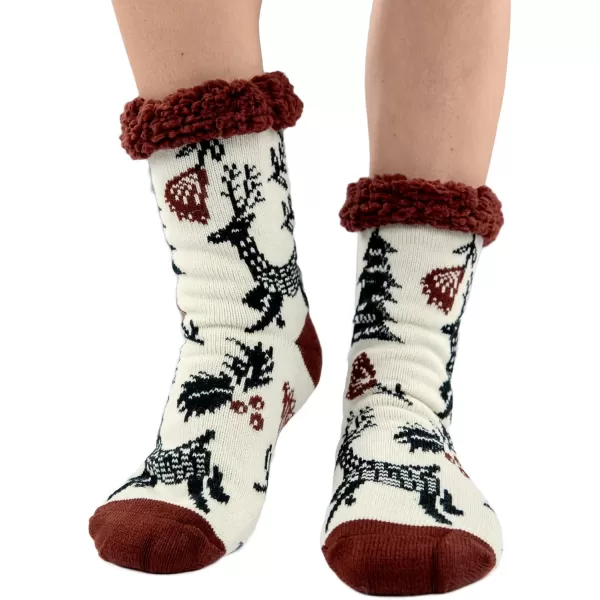 Lazy One Plush Nonskid Socks Fuzzy Socks with Cute Designs for Women Sherpa FleeceLined SocksSilent Night Plush Sock