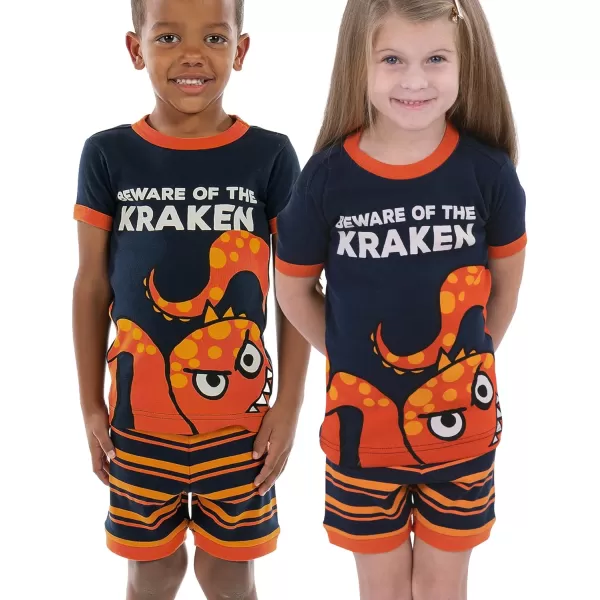 Lazy One ShortSleeved Summer Pajama Set for Girls and Boys Kid Pajama SetBeware of the Kraken