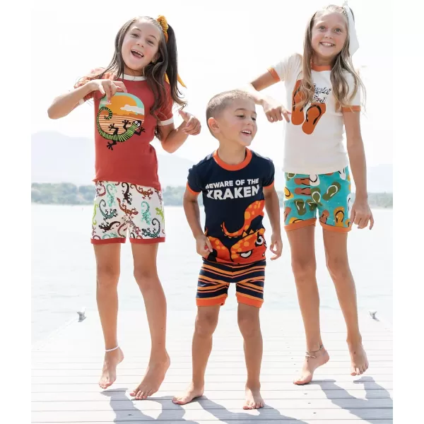 Lazy One ShortSleeved Summer Pajama Set for Girls and Boys Kid Pajama SetBeware of the Kraken