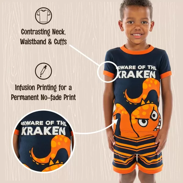 Lazy One ShortSleeved Summer Pajama Set for Girls and Boys Kid Pajama SetBeware of the Kraken