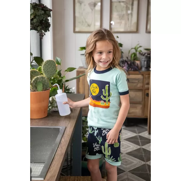 Lazy One ShortSleeved Summer Pajama Set for Girls and Boys Kid Pajama SetBlue Stuck in Bed