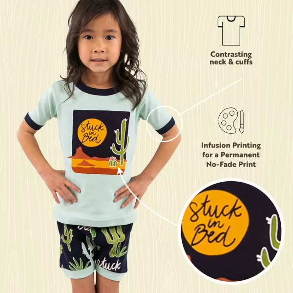 Lazy One ShortSleeved Summer Pajama Set for Girls and Boys Kid Pajama SetBlue Stuck in Bed