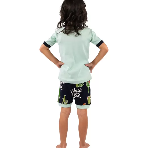 Lazy One ShortSleeved Summer Pajama Set for Girls and Boys Kid Pajama SetBlue Stuck in Bed
