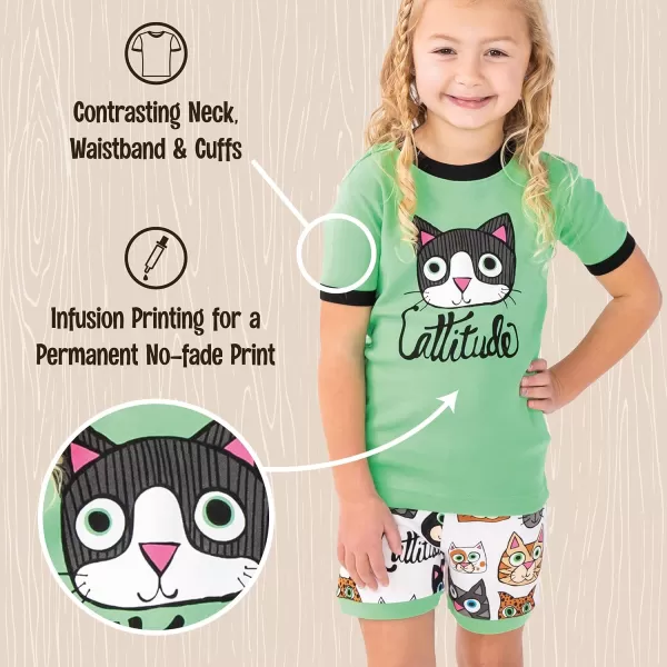 Lazy One ShortSleeved Summer Pajama Set for Girls and Boys Kid Pajama SetCattitute