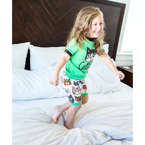 Lazy One ShortSleeved Summer Pajama Set for Girls and Boys Kid Pajama SetCattitute