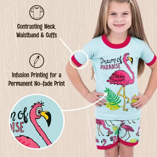 Lazy One ShortSleeved Summer Pajama Set for Girls and Boys Kid Pajama SetFlamingo