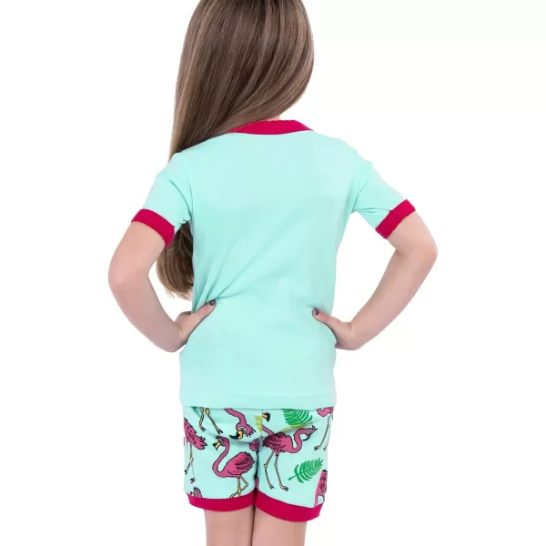 Lazy One ShortSleeved Summer Pajama Set for Girls and Boys Kid Pajama SetFlamingo