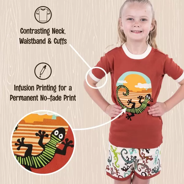 Lazy One ShortSleeved Summer Pajama Set for Girls and Boys Kid Pajama SetGecko