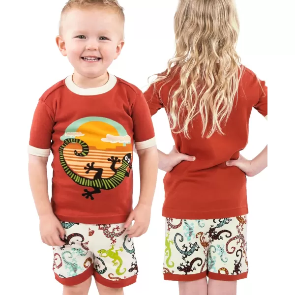 Lazy One ShortSleeved Summer Pajama Set for Girls and Boys Kid Pajama SetGecko