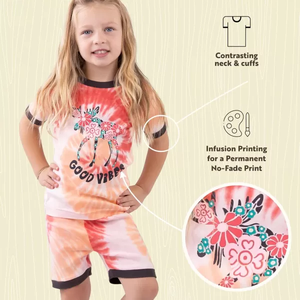 Lazy One ShortSleeved Summer Pajama Set for Girls and Boys Kid Pajama SetGood Vibes Moose