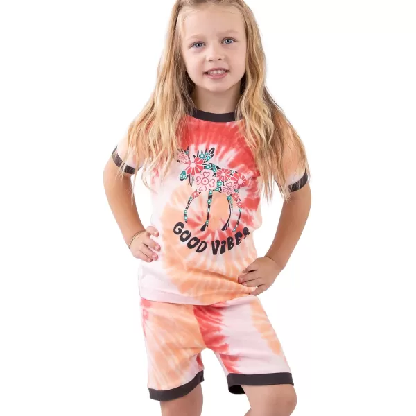 Lazy One ShortSleeved Summer Pajama Set for Girls and Boys Kid Pajama SetGood Vibes Moose