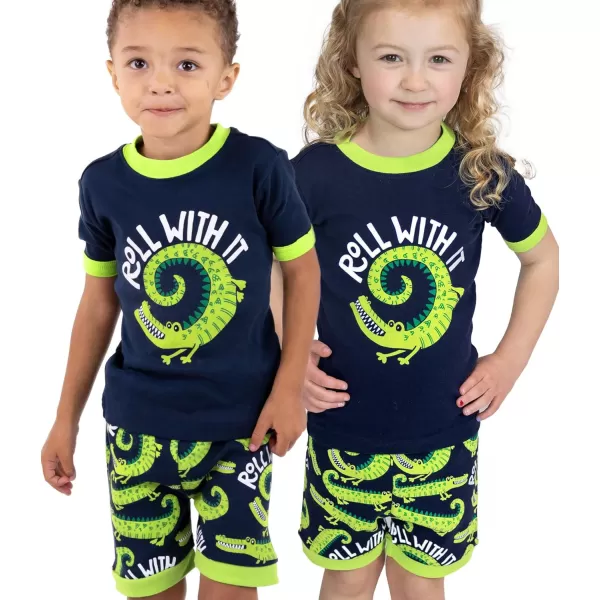 Lazy One ShortSleeved Summer Pajama Set for Girls and Boys Kid Pajama SetRoll With It