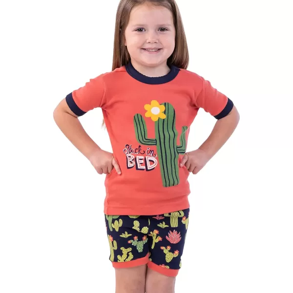 Lazy One ShortSleeved Summer Pajama Set for Girls and Boys Kid Pajama SetStuck in Bed