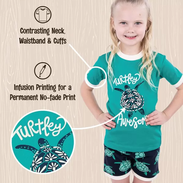 Lazy One ShortSleeved Summer Pajama Set for Girls and Boys Kid Pajama SetTurtley Awesome