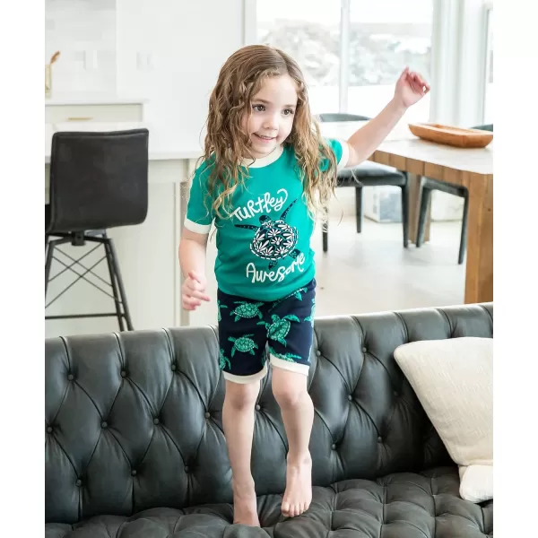 Lazy One ShortSleeved Summer Pajama Set for Girls and Boys Kid Pajama SetTurtley Awesome