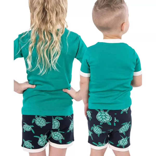 Lazy One ShortSleeved Summer Pajama Set for Girls and Boys Kid Pajama SetTurtley Awesome