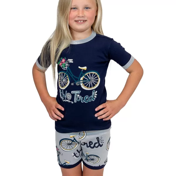 Lazy One ShortSleeved Summer Pajama Set for Girls and Boys Kid Pajama SetTwo Tired