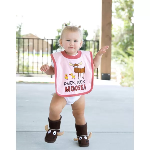 LazyOne AnimalPrint Baby Bibs Cute Baby Shower Gifts One SizeDuck Duck Moose Bib Pink