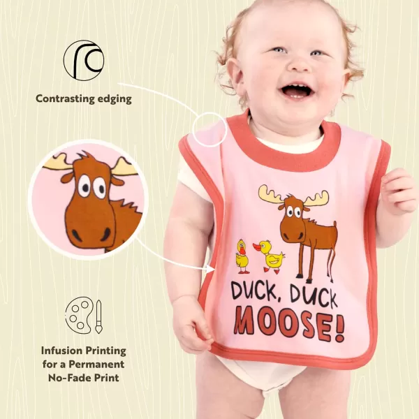 LazyOne AnimalPrint Baby Bibs Cute Baby Shower Gifts One SizeDuck Duck Moose Bib Pink