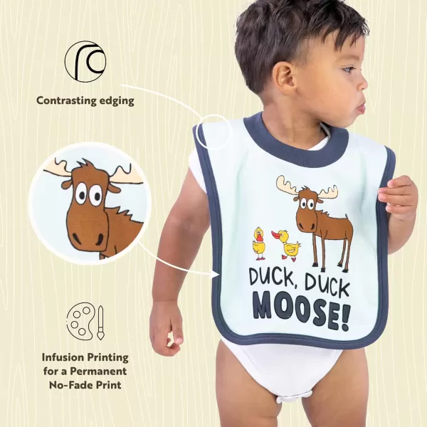 LazyOne AnimalPrint Baby Bibs Cute Baby Shower Gifts One SizeDuck Duck Moose Blue Bib