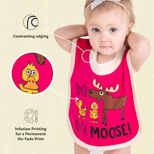 LazyOne AnimalPrint Baby Bibs Cute Baby Shower Gifts One SizeDuck Duck Moose Pink Bib
