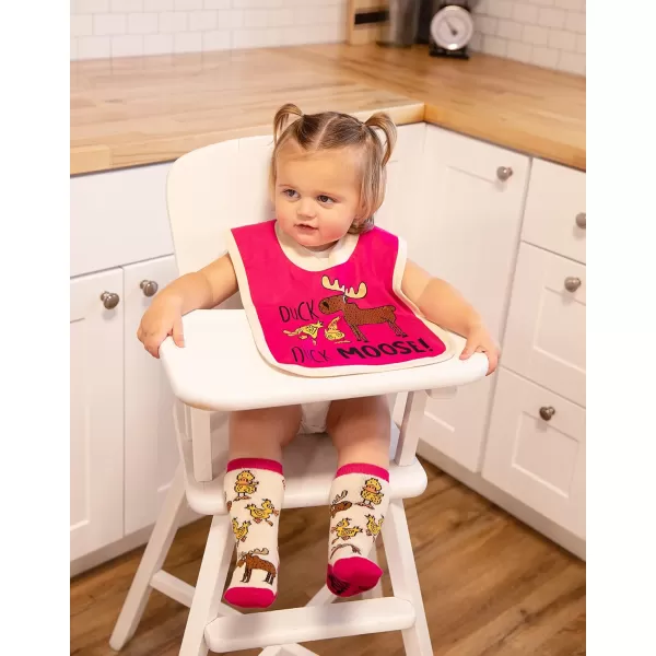 LazyOne AnimalPrint Baby Bibs Cute Baby Shower Gifts One SizeDuck Duck Moose Pink Bib