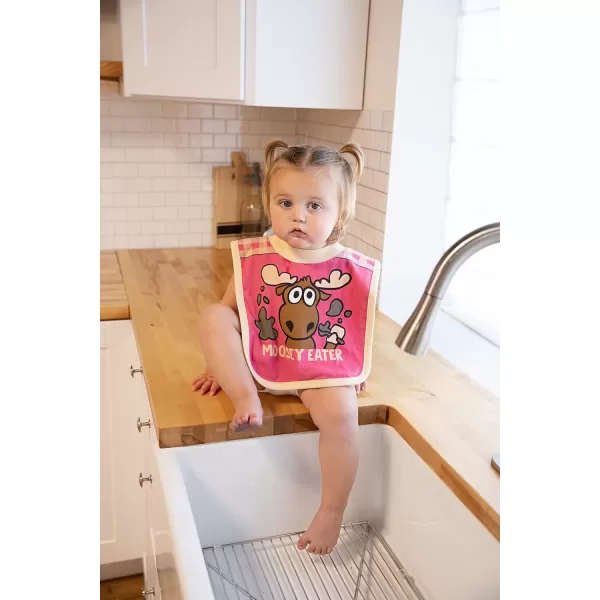 LazyOne AnimalPrint Baby Bibs Cute Baby Shower Gifts One SizeMoosey Eater Pink Bib