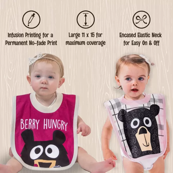 LazyOne AnimalPrint Baby Bibs Infant Bibs Cute Baby Shower Gifts One Size Pack of 2 Hucklebeary Pink Bear Hug