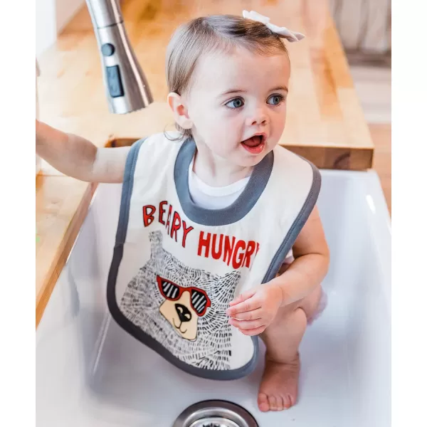 LazyOne AnimalPrint Baby Bibs Infant Bibs Cute Baby Shower Gifts One Size Pack of 2Beary Hungry and Gray Bear Plaid