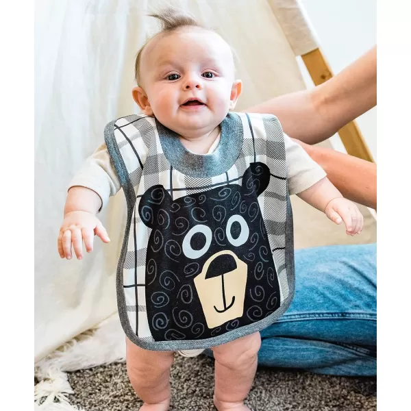 LazyOne AnimalPrint Baby Bibs Infant Bibs Cute Baby Shower Gifts One Size Pack of 2Beary Hungry and Gray Bear Plaid