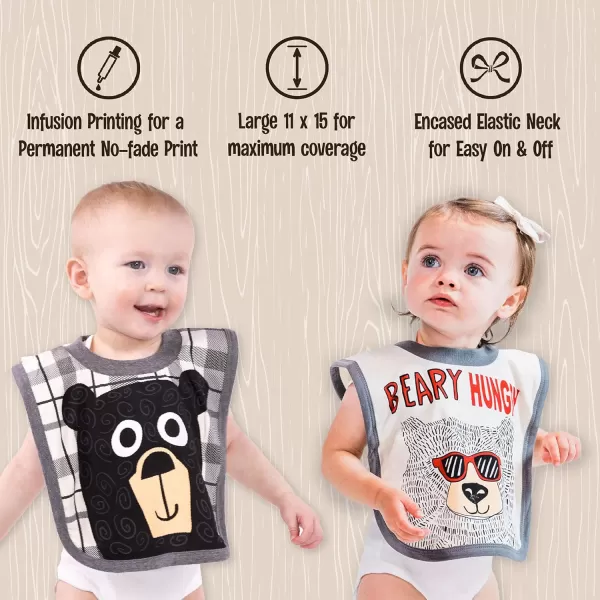 LazyOne AnimalPrint Baby Bibs Infant Bibs Cute Baby Shower Gifts One Size Pack of 2Beary Hungry and Gray Bear Plaid