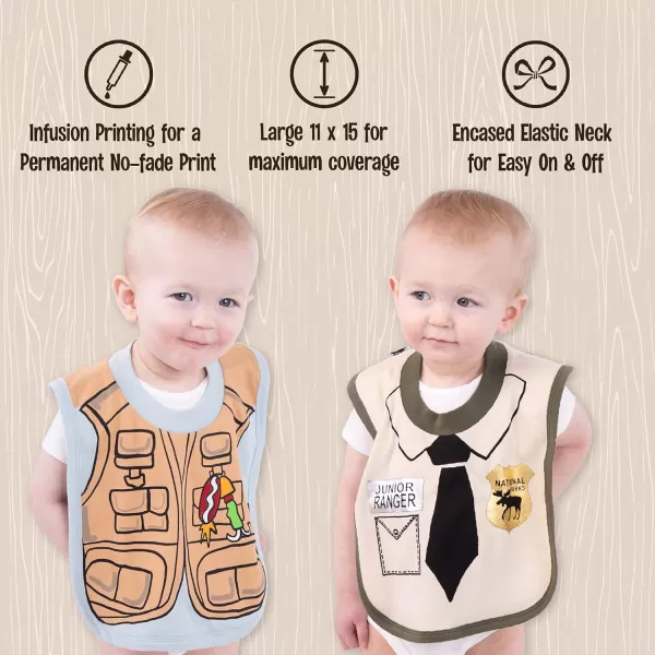 LazyOne AnimalPrint Baby Bibs Infant Bibs Cute Baby Shower Gifts One Size Pack of 2Fisherman  Park Ranger Pack