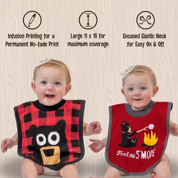 LazyOne AnimalPrint Baby Bibs Infant Bibs Cute Baby Shower Gifts One Size Pack of 2Happy Camper and Bear Plaid Pack