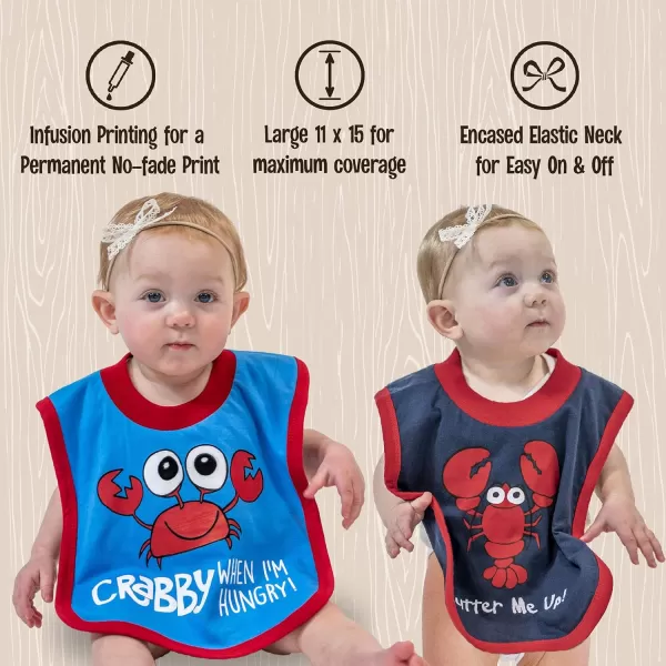 LazyOne AnimalPrint Baby Bibs Infant Bibs Cute Baby Shower Gifts One Size Pack of 2Lobster and Crab Pack