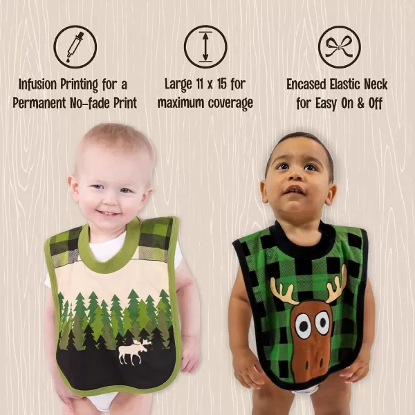 LazyOne AnimalPrint Baby Bibs Infant Bibs Cute Baby Shower Gifts One Size Pack of 2Moose Plaid and Forest Pack