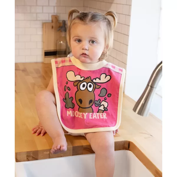 LazyOne AnimalPrint Baby Bibs Infant Bibs Cute Baby Shower Gifts One Size Pack of 2Moosey Eater and Duck Duck Moose Girl