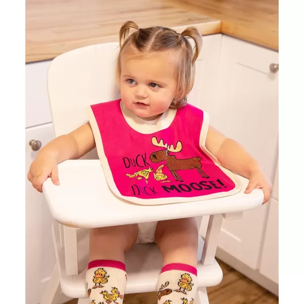 LazyOne AnimalPrint Baby Bibs Infant Bibs Cute Baby Shower Gifts One Size Pack of 2Moosey Eater and Duck Duck Moose Girl