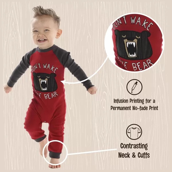 LazyOne OnePiece Pajamas Baby Bodysuit LongSleeve Baby Bodysuits 618 MonthsDont Wake the Bear Babies Unionsuit
