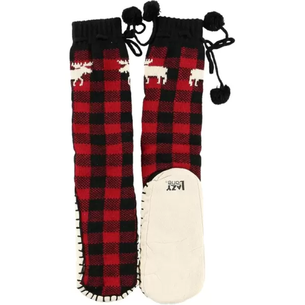 Lazy One Knitted Slipper Socks for Women Cute Womens Clothing Warm CozyMoose Plaid Knitted Slipper Socks